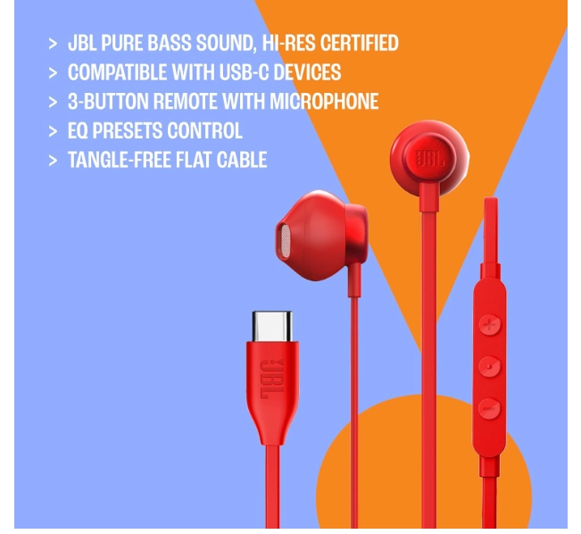 JBL T305C Wired In-Ear Headphones,red