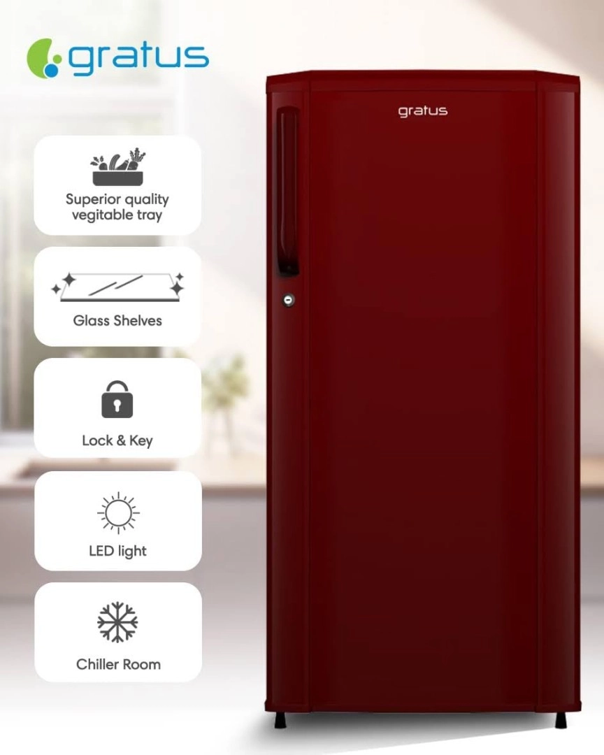 Gratus Single Door Direct Cool Refrigerator Red Opal (GDCR210RH)