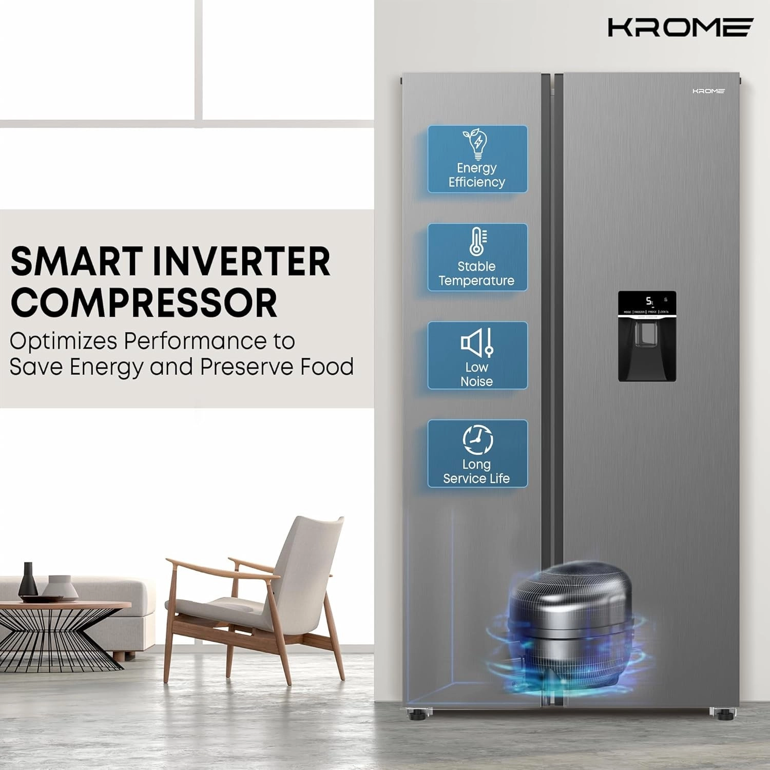 Krome Side-by-Side Refrigerator 700L Inverter (KR-SBS701WIH)