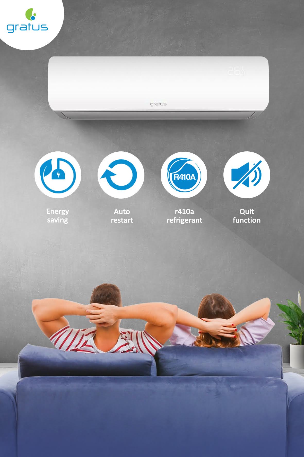 Gratus 12000 BTU Air Conditioner Heat & Cool R410a GSHAC121SC