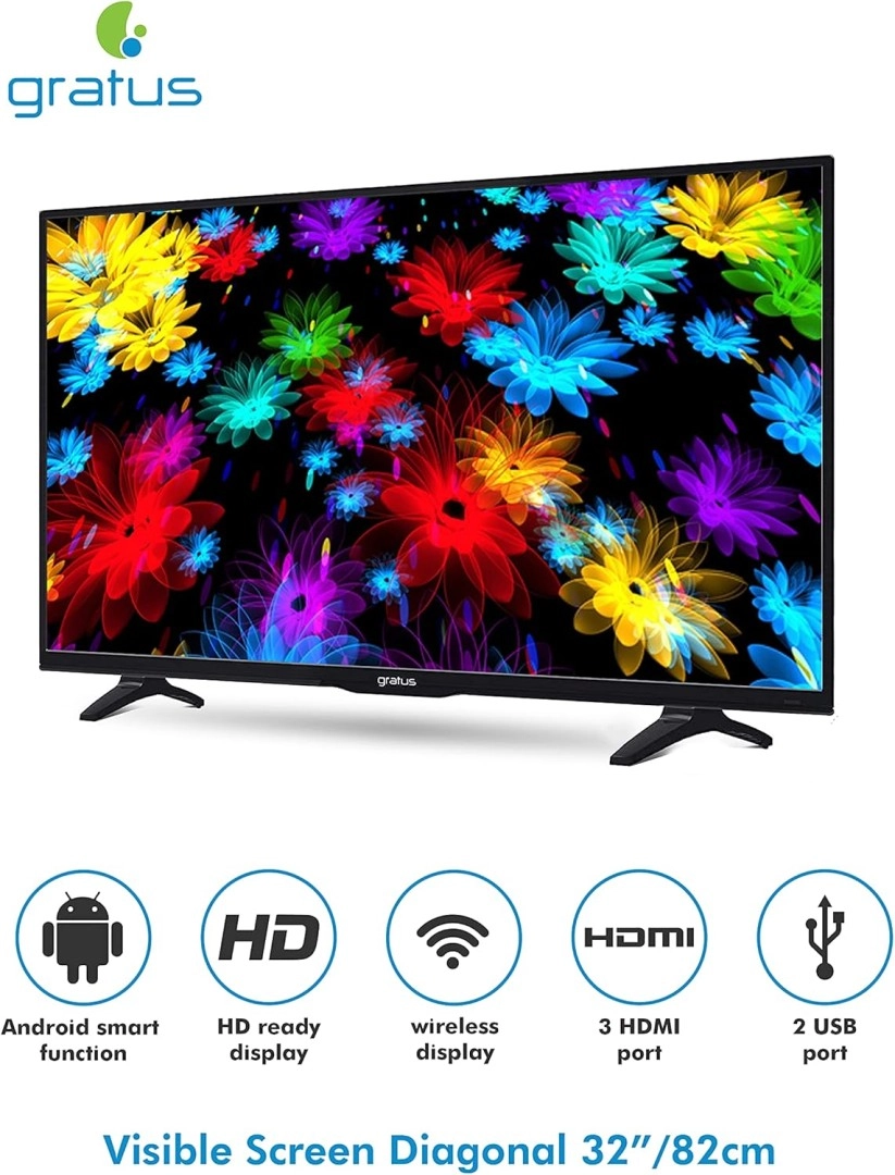 تلفزيون Gratus ذكي 32 بوصة HD بدون إطار (Edgeless) بنظام Android