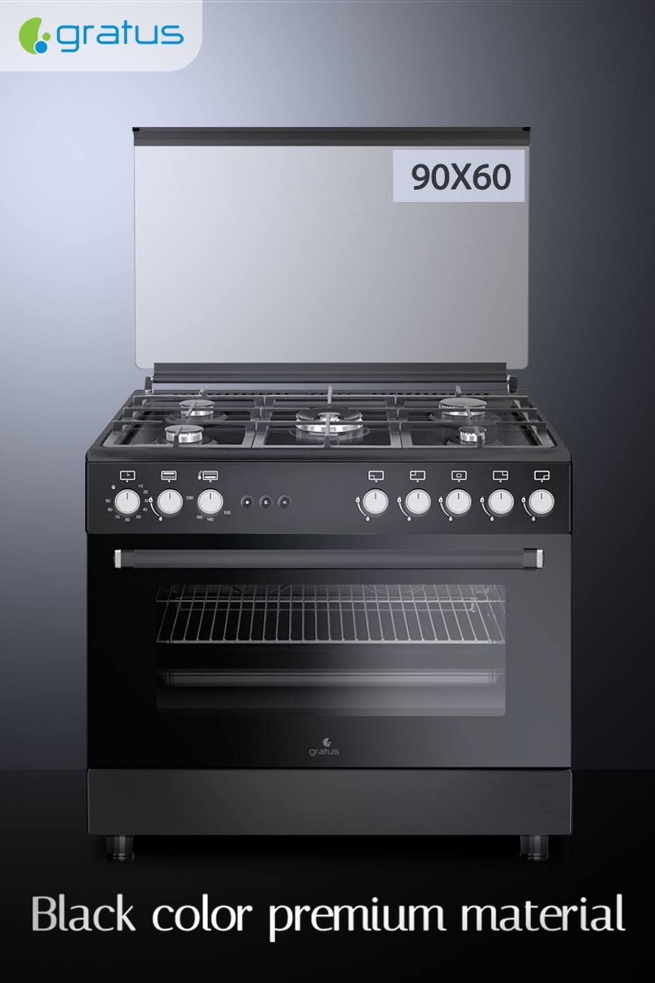 Gratus Full Safety Gas Cooker Black 90×60 5 Burners (GGR951F1BS1)