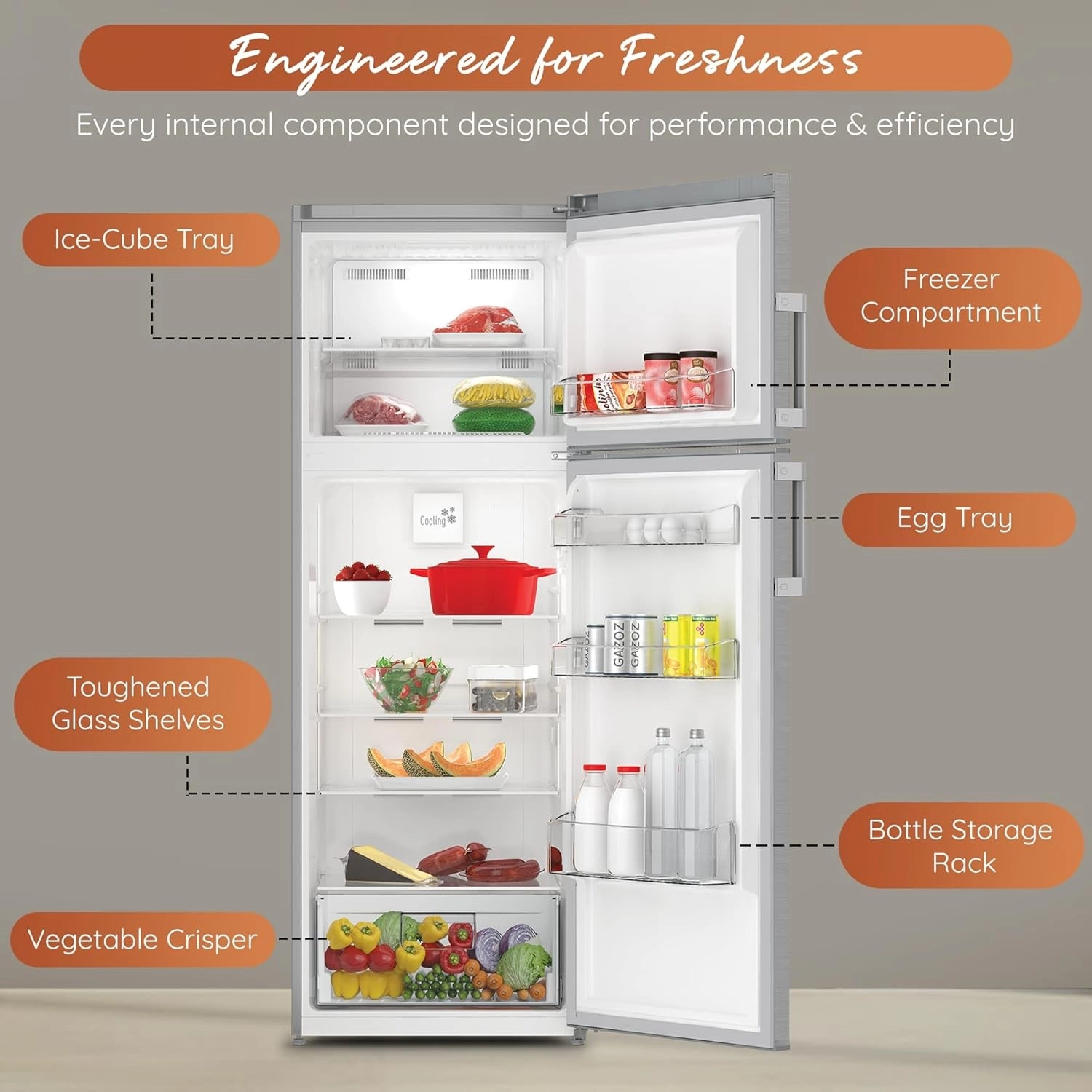 Ariston Top Mount Refrigerator 410L Inox Inverter R600a Turkey (ART60F1351XME)