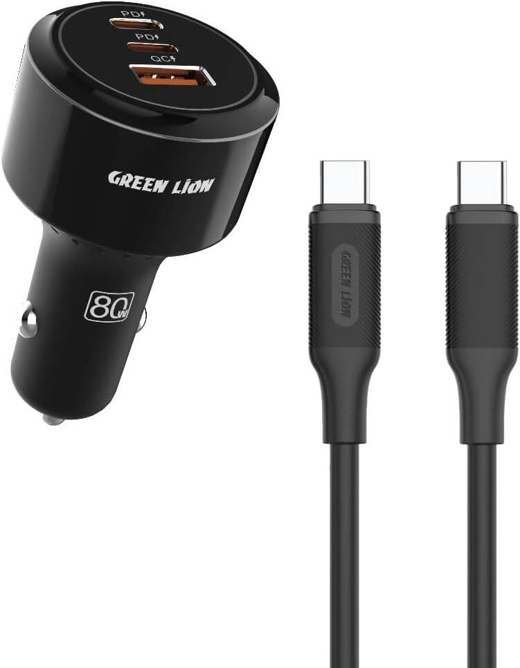 Green Lion Roadex Triple Port Car Charger 80W C to C 1m Cable