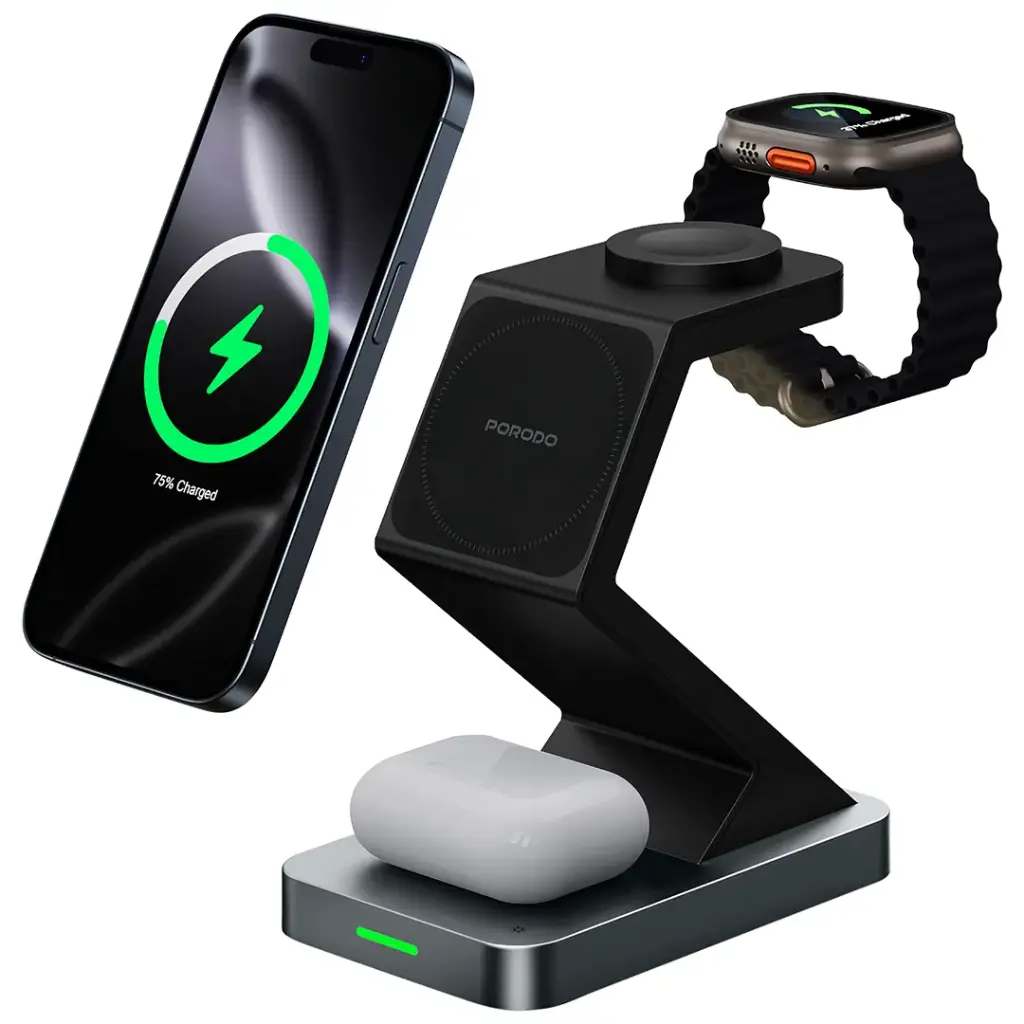 Porodo 4-в-1 Powerdock беспроводная зарядная станция с обзором 360°