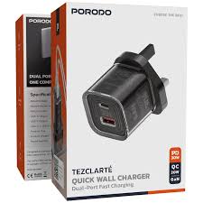Porodo شاحن جداري Tezclarte ثنائي المنافذ للشحن السريع