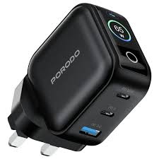 Porodo شاحن جداري Nexora بقدرة 65W بثلاثة منافذ مع شاشة LCD