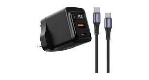 Porodo شاحن GaN بقدرة 25W ثنائي المنافذ مع كابل USB-C إلى USB-C