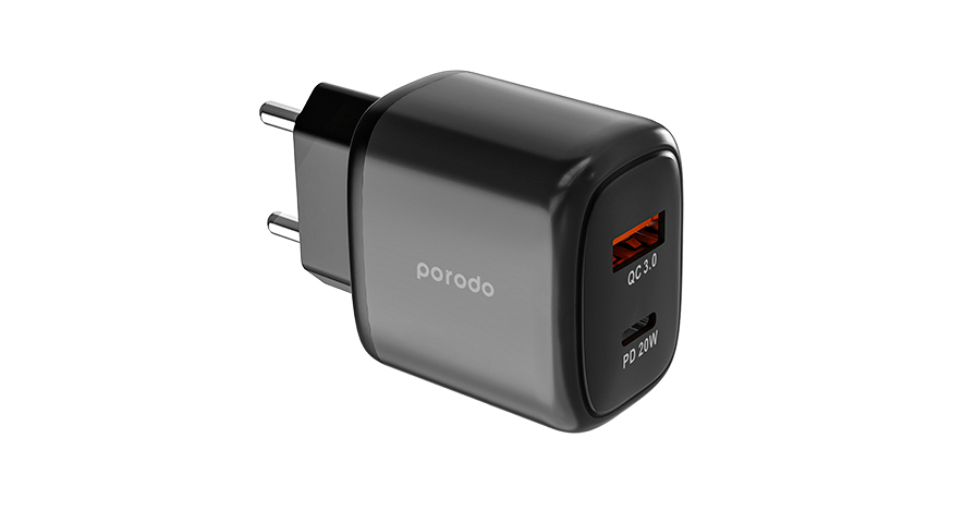 Porodo двухвыходное быстрое зарядное устройство EU USB-C PD и USB-A QC