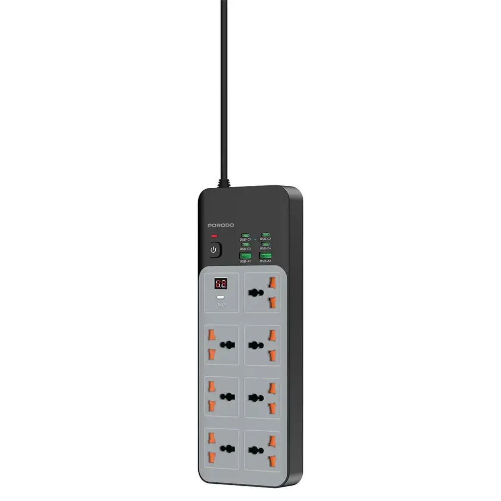 Porodo 3000W универсальный сетевой фильтр 7 розеток AC и 6 USB портов (4C + 2A)