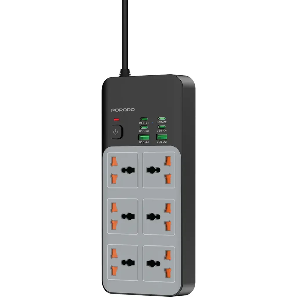 Porodo 3000W универсальный сетевой фильтр 6 розеток AC и 6 USB портов (4C + 2A)