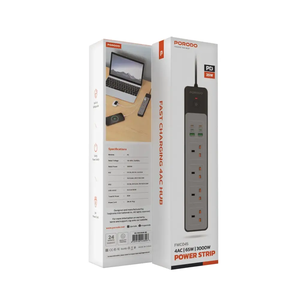 Porodo 4AC 65W 3000W сетевой фильтр