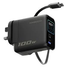 Powerology 100W TFT адаптер с выдвижным Type-C кабелем