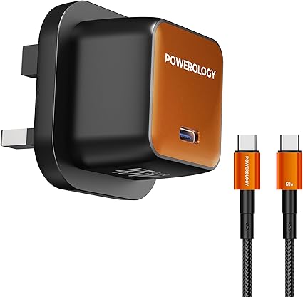 Powerology QX 45W Single Port UK GaN адаптер (с кабелем Type-C)