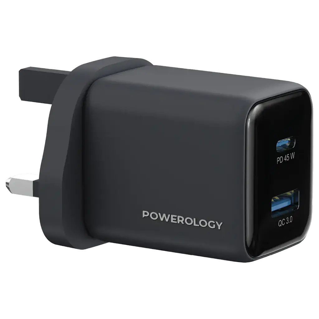 Powerology Volt-X 45W Dual-Port GaN настенное зарядное устройство