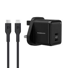 Powerology ультра-компактное GaN зарядное устройство с USB-C–USB-C кабелем 1.2м