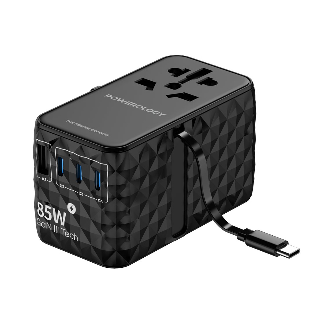 شاحن Powerology 85W مع كابل Type-C قابل للسحب