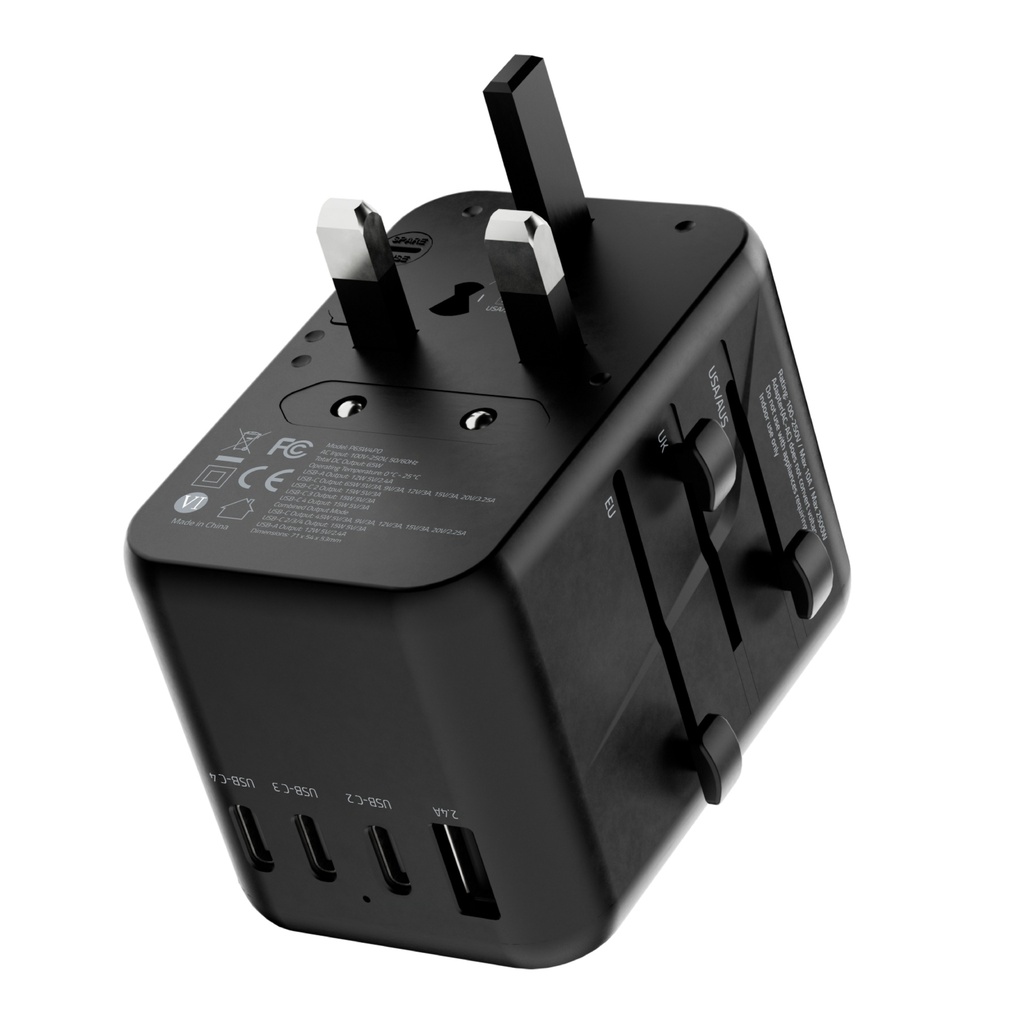 محول سفر Powerology مع 4 منافذ Type-C