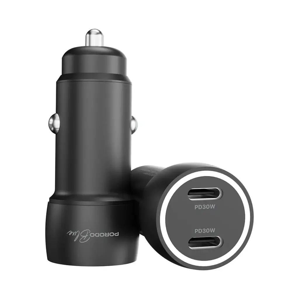 Porodo Blue RIVA 60W Dual USB-C Car Charger with Indicator Light (PBCCR50BK)