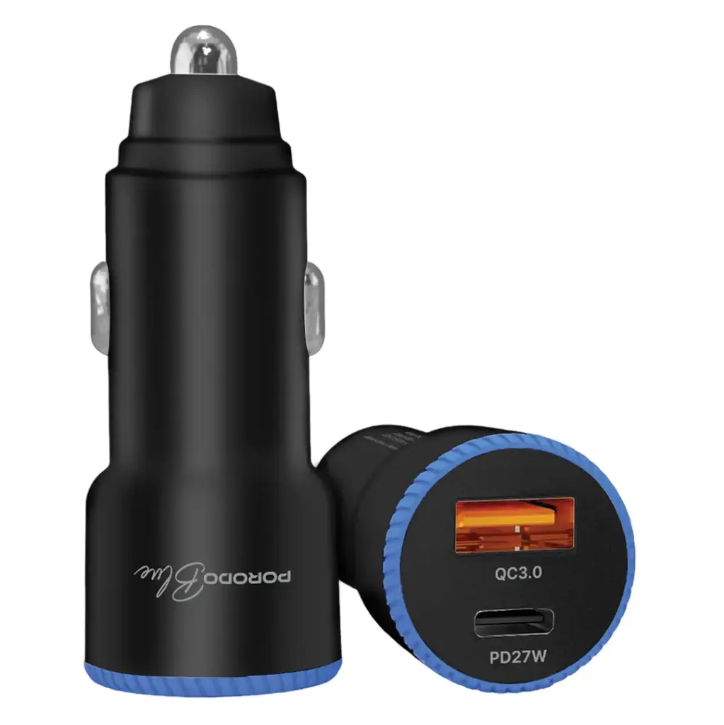 Porodo Blue GRAZ 45W Dual USB-C Car Charger with Indicator Light (PBCCR51BK)