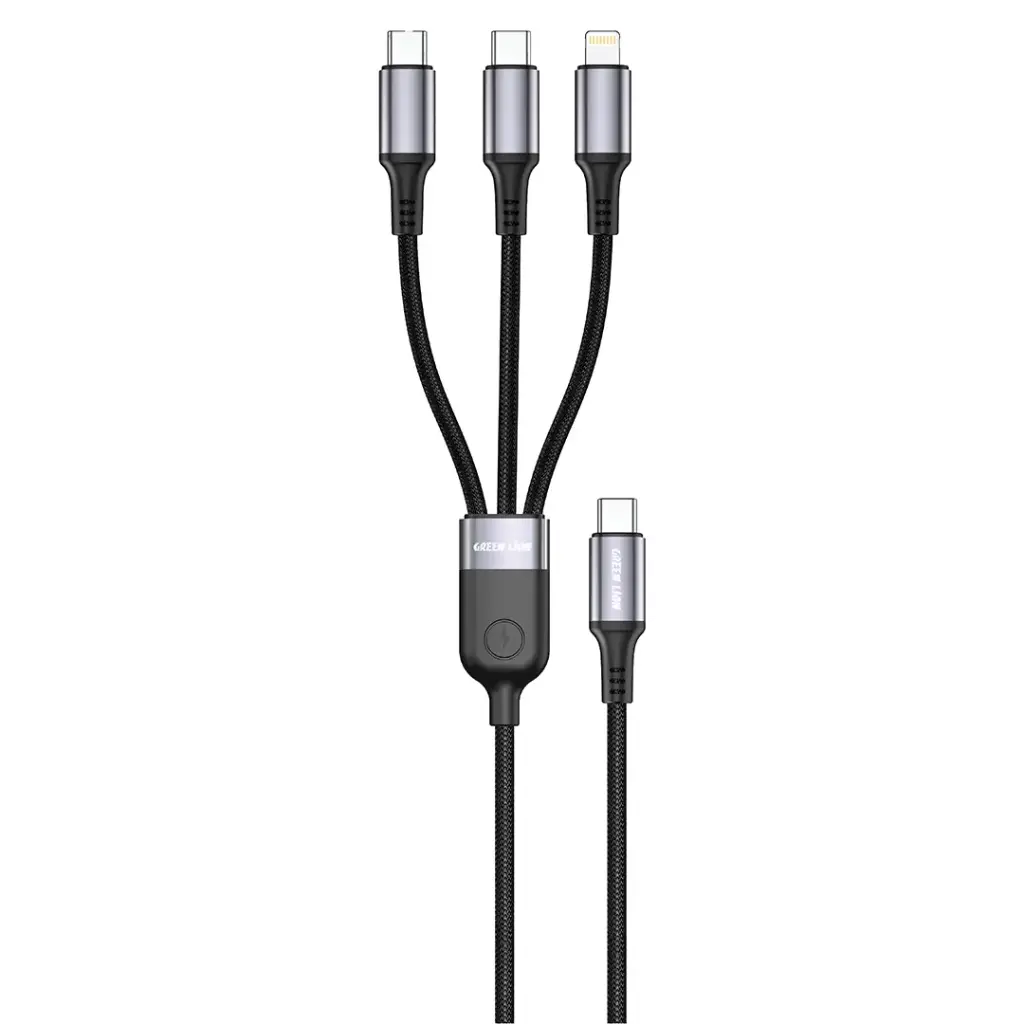 Green Lion 3 в 1 USB-C кабель 1м 2 USB-C / Lightning 60W