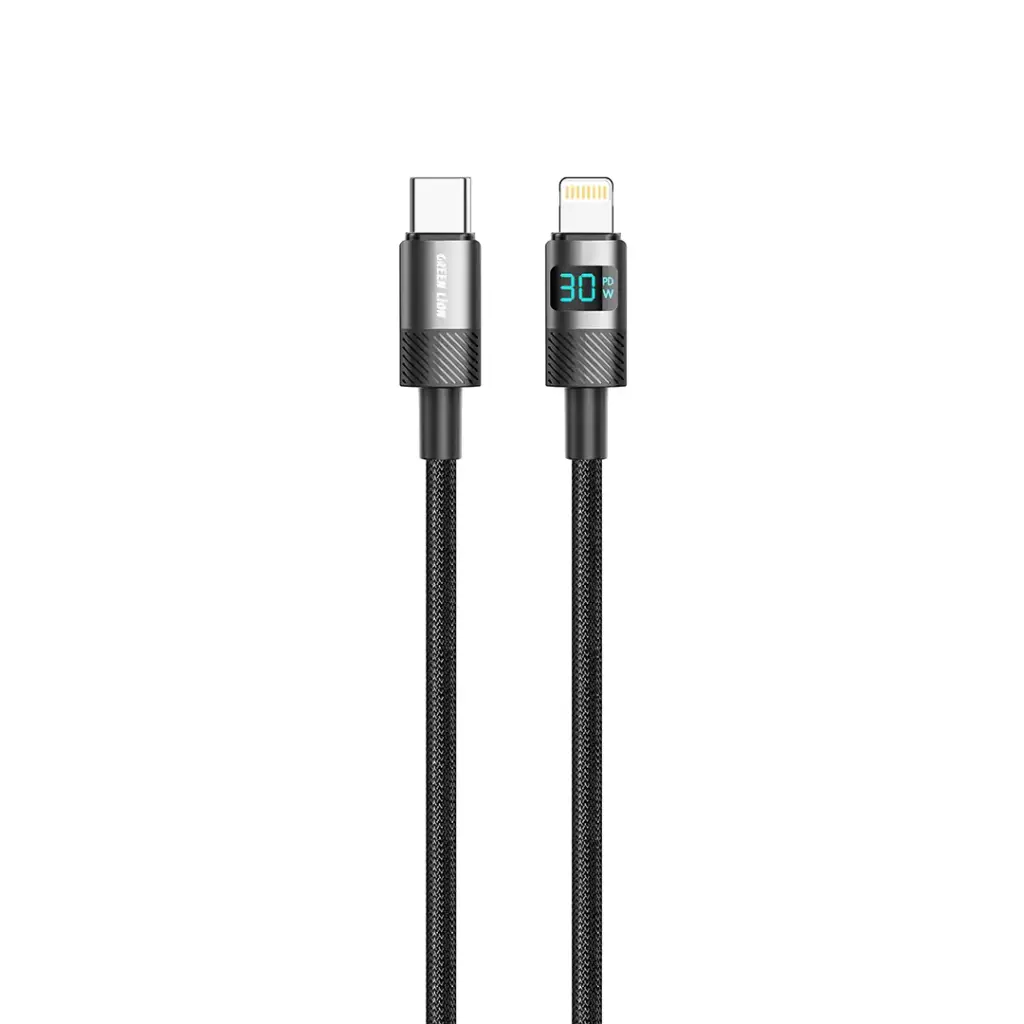 Green Lion LED Display плетёный кабель 1м USB-C на Lightning 30W