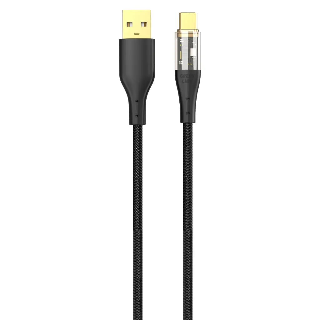 Green Lion прозрачный плетёный кабель 12W USB-A на USB-C 1m