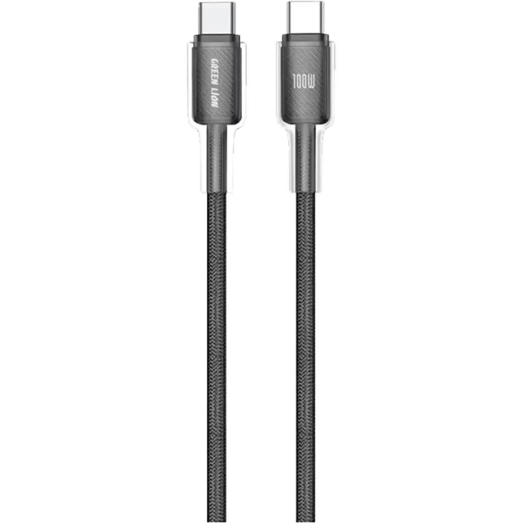 Green Lion USB-C на USB-C прозрачный PC корпус плетёный кабель PD 100W 1m