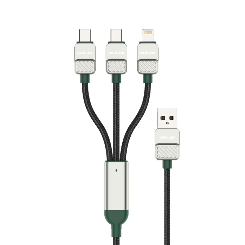 Green Lion 3 в 1 кабель плетёный USB-A на C+C+L 1.2м