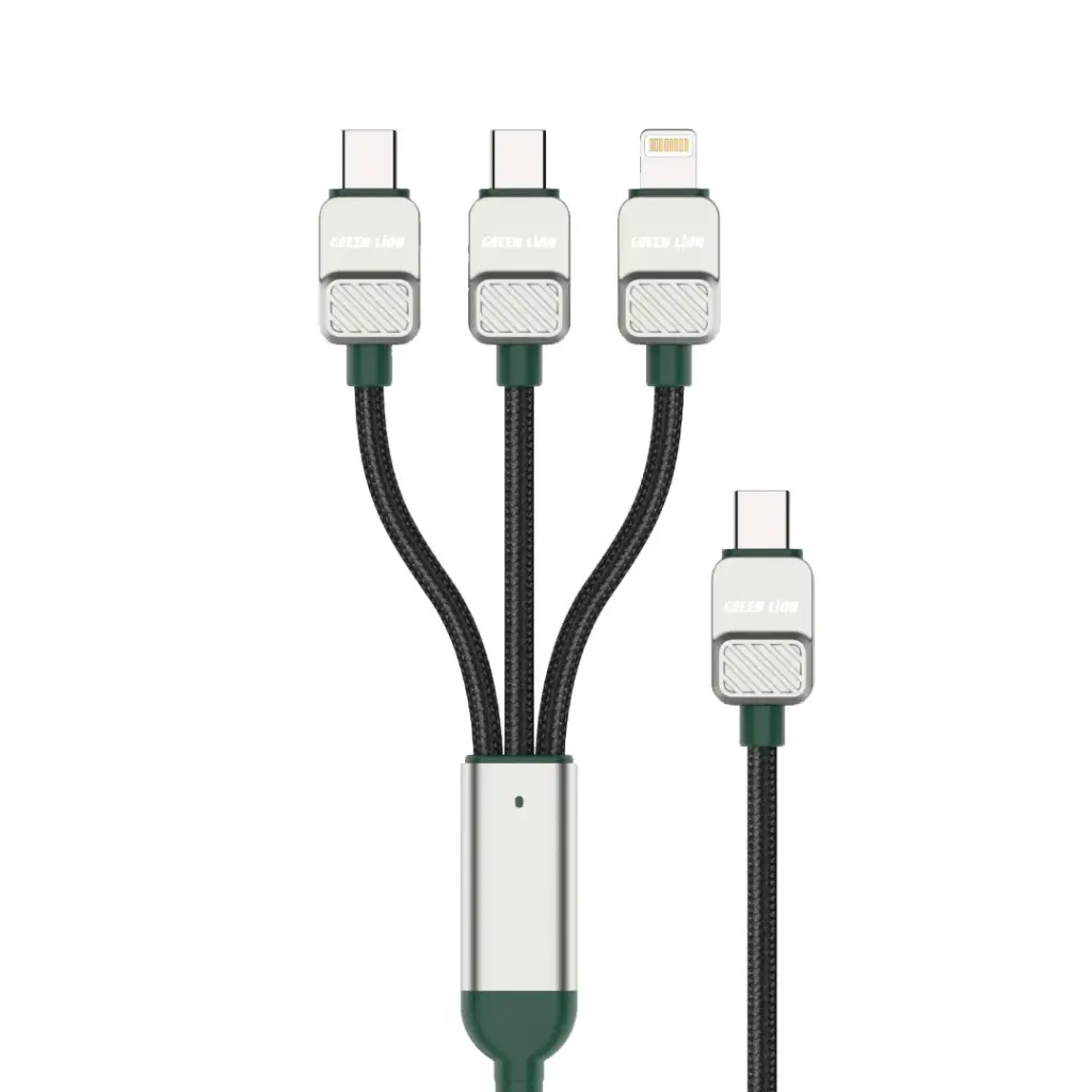 Green Lion 3 в 1 кабель плетёный Type-C на C+C+L 1.2м