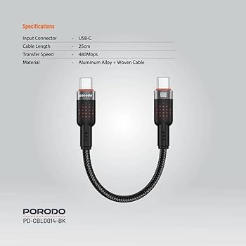 Porodo Плетёный Кабель USB-C - USB-C