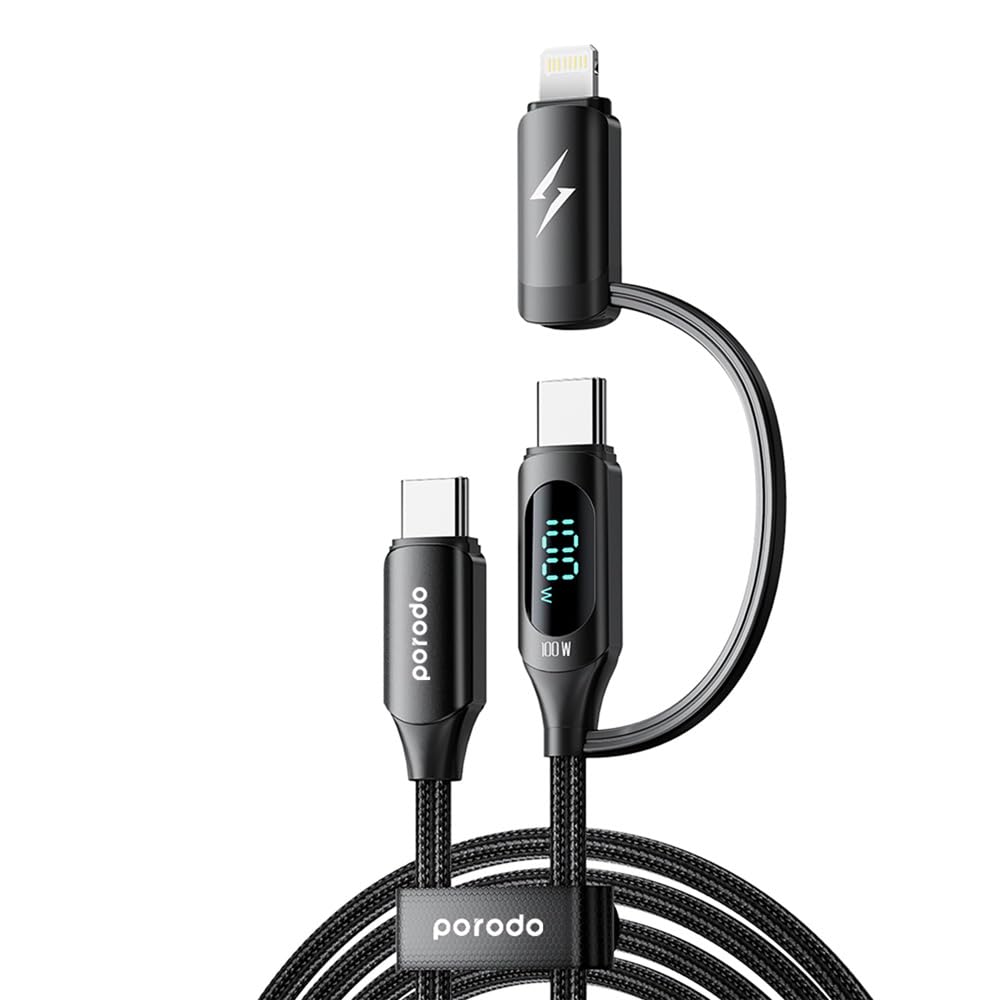 Porodo Двухконнекторный USB-C кабель быстрой зарядки с дисплеем мощности 1.2м