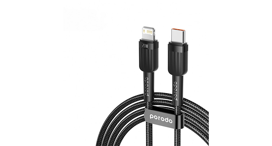 Porodo Кабель USB-C - Lightning алюминиевый плетёный быстрая зарядка и передача данных 1м
