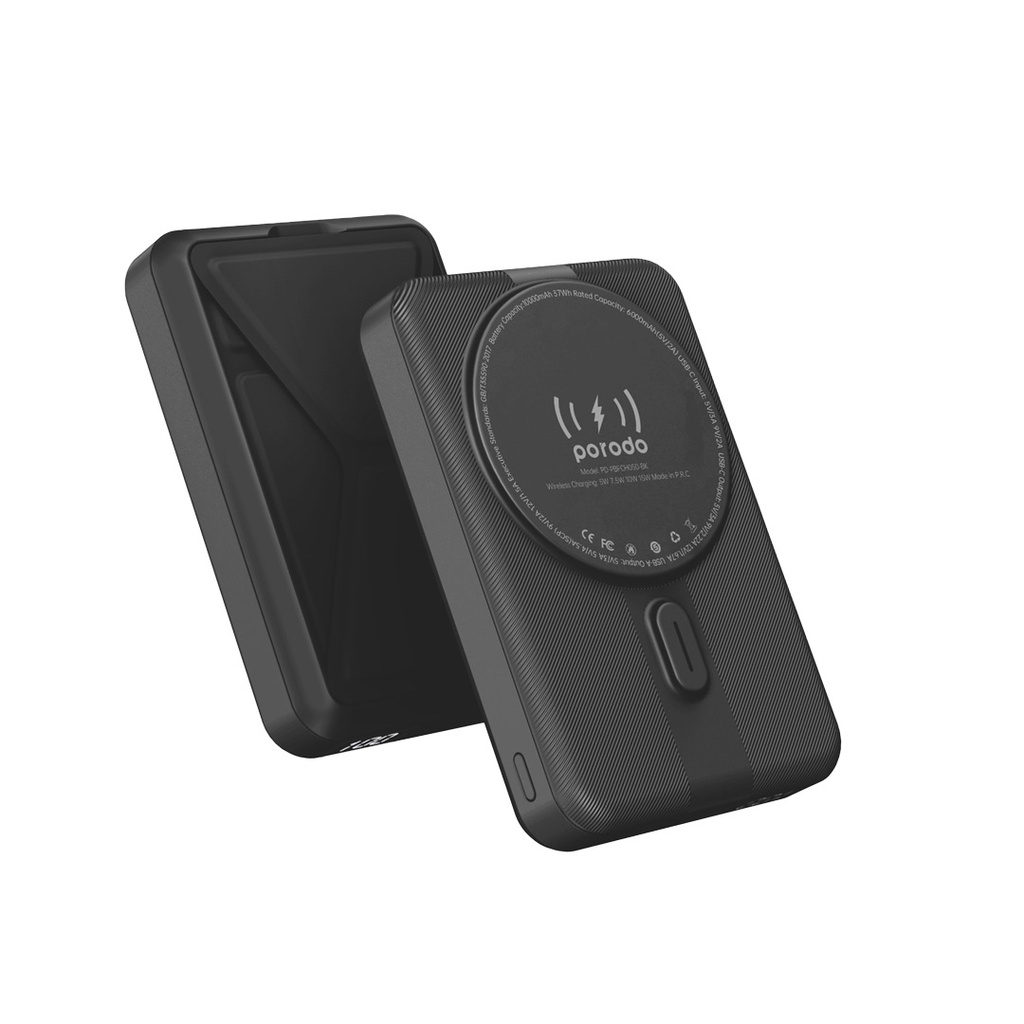 Porodo 10000mAh цифровой MagSafe power bank с подставкой (Type-C и USB-A)