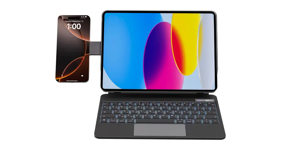 Powerology DynaBoard Wireless Keyboard Case with MagSafe Phone Holder Designed for iPad 10th Gen
