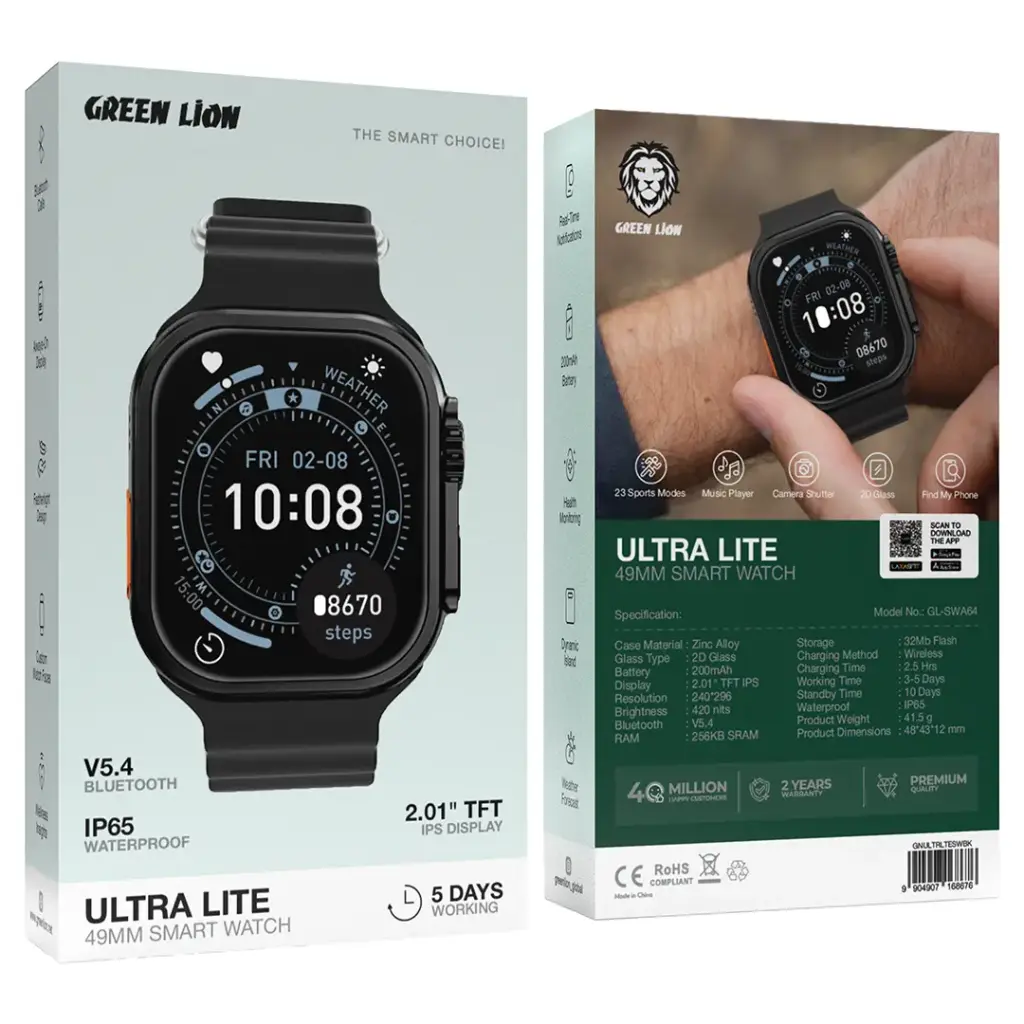 ساعات ذكية Green Lion Ultra Lite 2.01 Inch TFT IPS Display